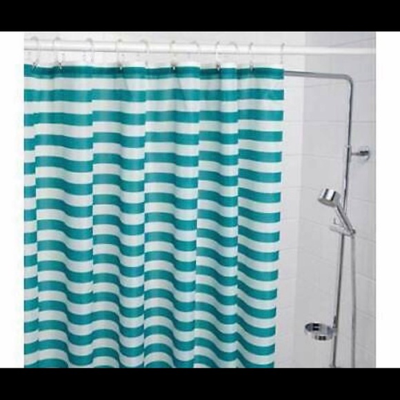 IKEA VADSJÖN Turquoise Blue Striped Shower Curtain - Picture 1 of 7